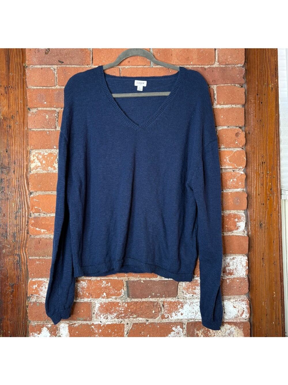 J. Crew V-Neck Beach Sweater in Antique Navy Sz L Cotton Blend Lightweight